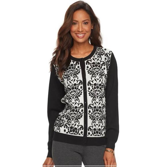 Charter Club Women’s Metallic Print Burnout Velvet Button Up Cardigan Size L - Picture 1 of 9